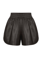 Shorts with eco leather (dark brown)