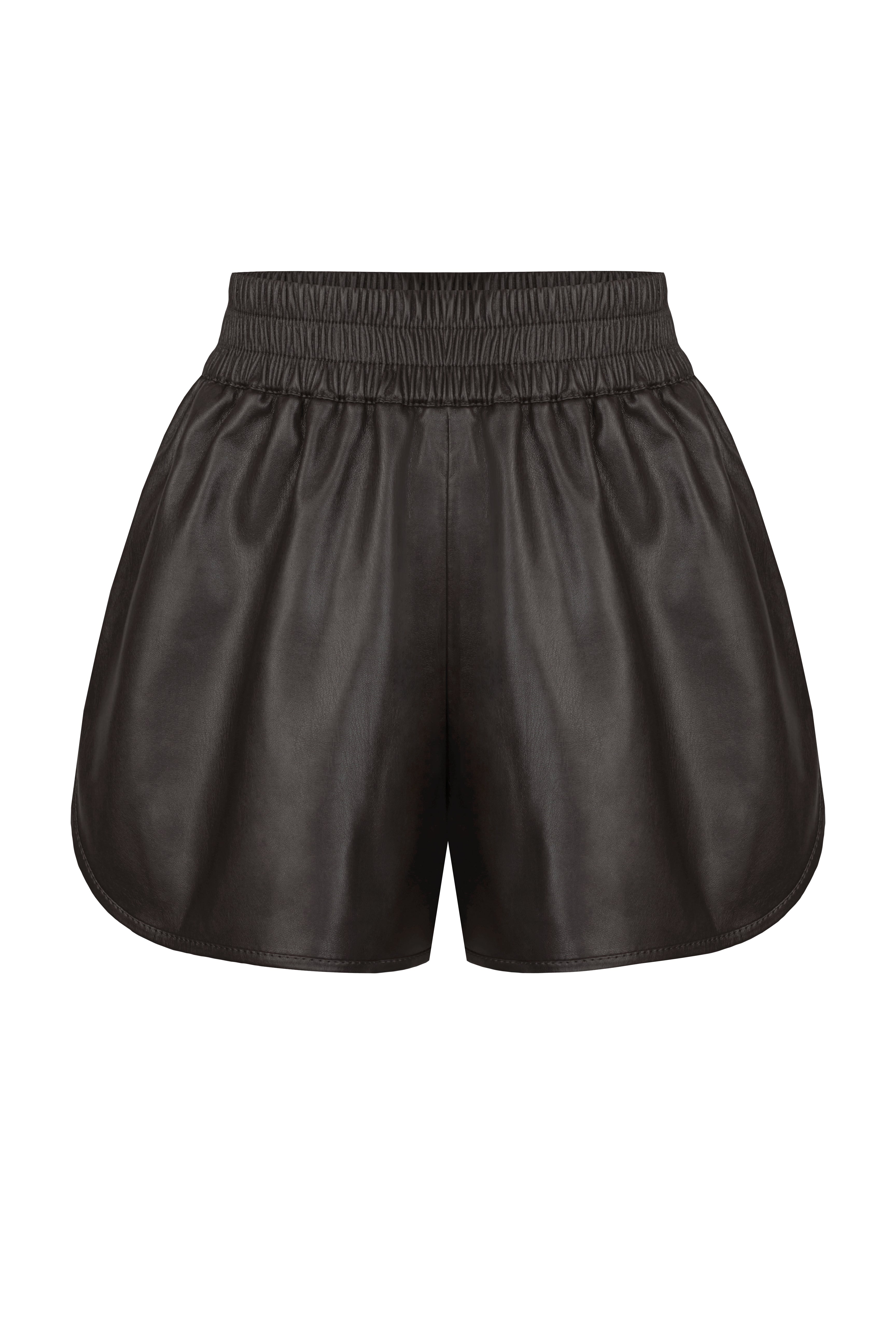 Shorts with eco leather (dark brown)