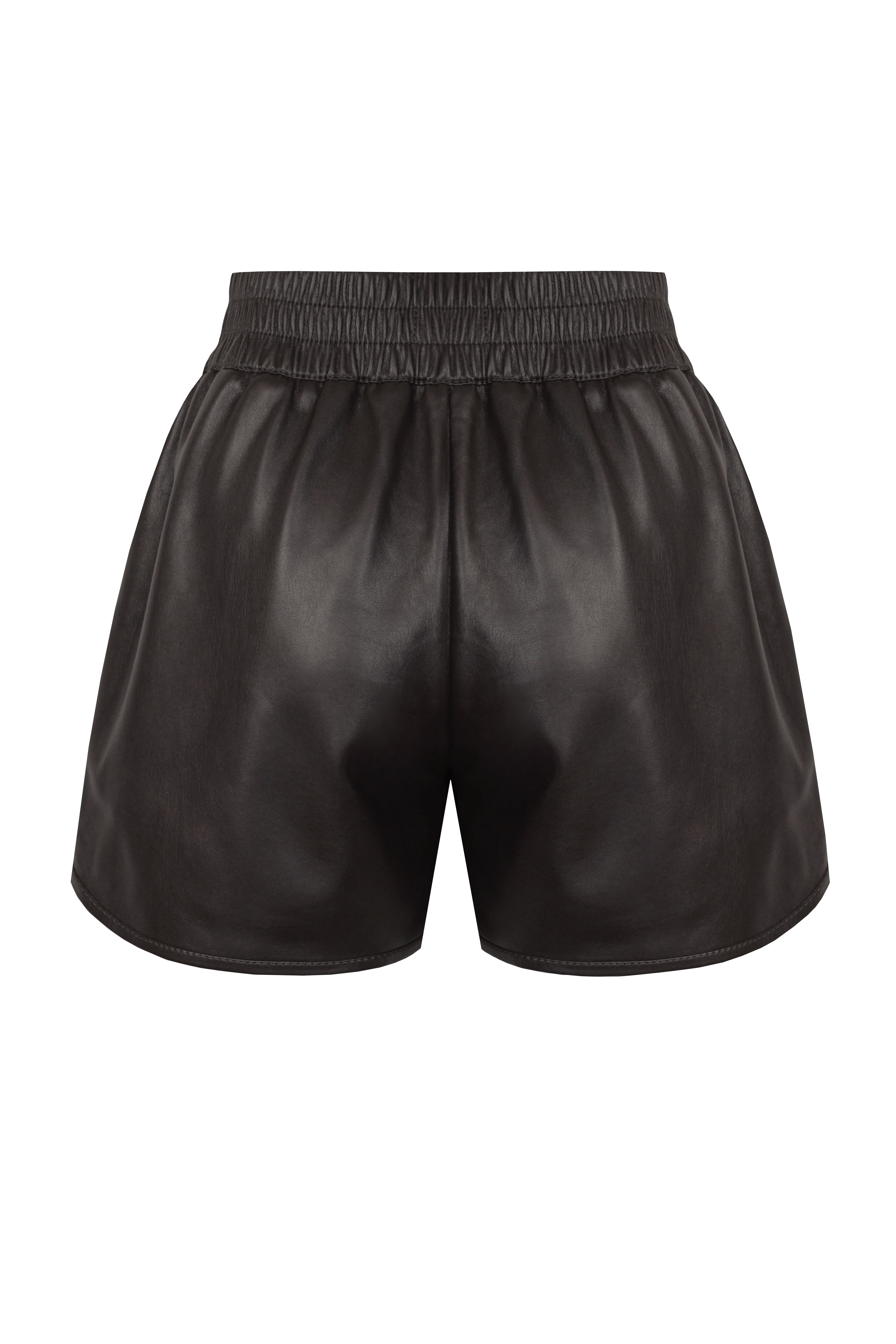 Shorts with eco leather (dark brown)