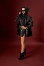 Shorts with eco leather (dark brown)